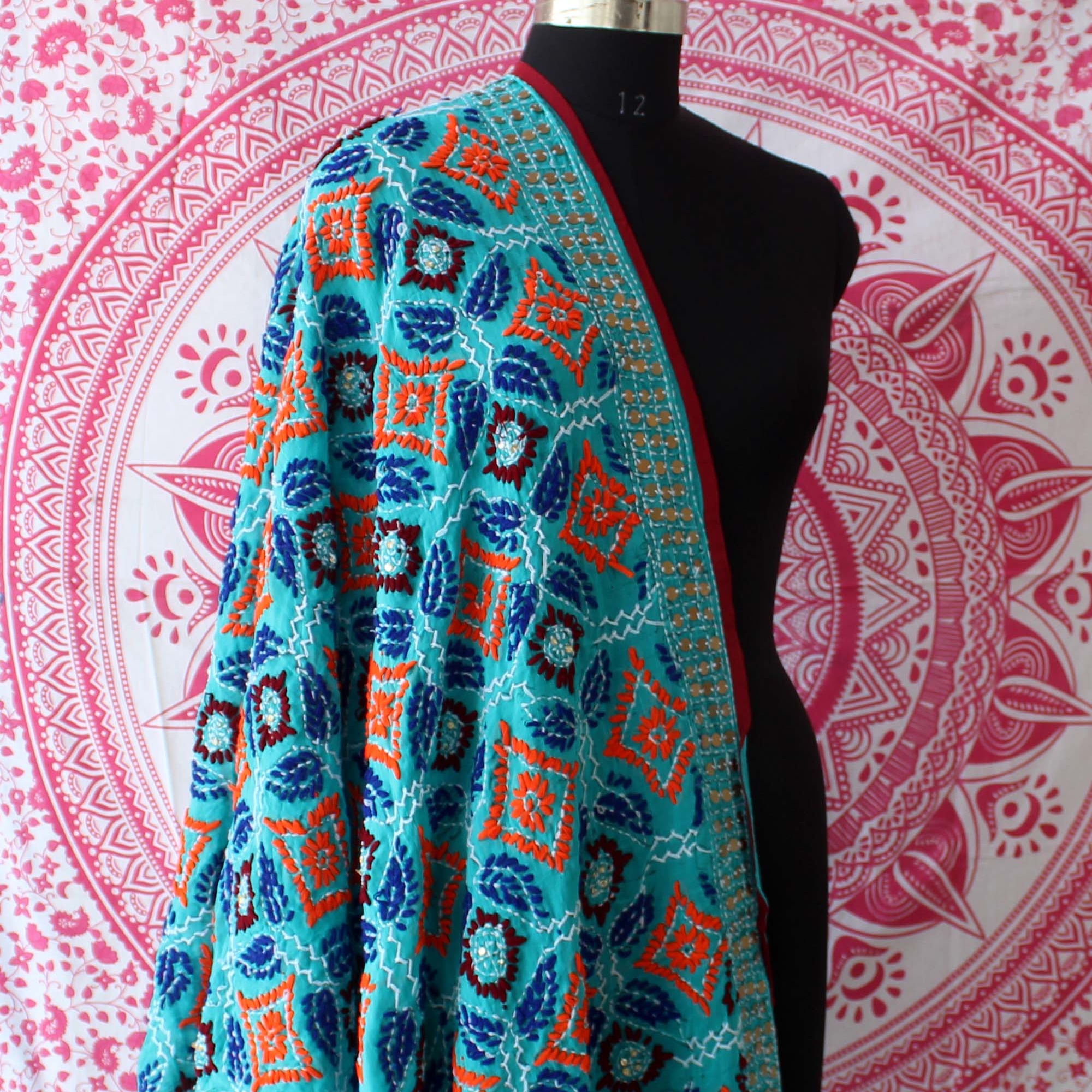 Phulkari Dupatta Indian heavy Multicolor stola ricamata da sposa lungo Punjabi Wedding