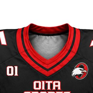 Camiseta de Fútbol Americano Negra y Roja Personalizada, Camiseta de Fútbol de Equipo, Ropa Deportiva Transpirable de Secado Rápido, Fábrica OEM - Product Image 3