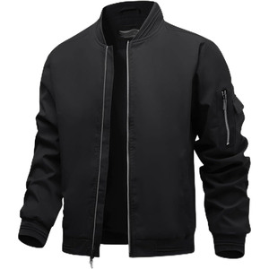 Blouson Bomber Homme à Fermeture Éclair, Col Montant, Coupe-Vent, Vêtement d'Extérieur Décontracté, Couleur Unie, Matière Polyester, Automne - Product Image 5