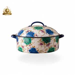 Colorful Floral Cooking Pot With Lid White Background Multicolored Flower Pattern Dark Green Handles Premium Kitchenware - Product Image 5