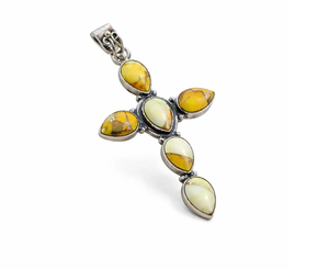 Honey Dahlia Turquoise Cross Pendant Sterling Silver Boho <b>Statement</b> <b>Necklace</b> Handmade Natural Turquoise Gemstone Cross Jewelry - Product Image 2