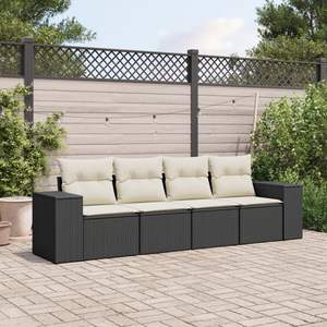 Ensemble de canapé de jardin en rotin noir trois places, mobilier d'extérieur avec coussins crème, design contemporain imperméable - Product Image 3