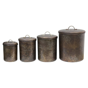 Juego de 3 Recipientes de Cocina de Lujo para Café, Té y Azúcar, Acabado Galvanizado Rústico Metálico, Recipientes Herméticos para Almacenamiento de Cocina con Tapa - Product Image 1