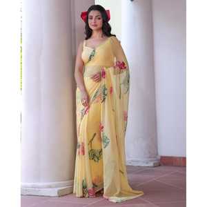 Robe de soirée à fleurs de créateur-Saree Beautiful Party Wear - Product Image 6