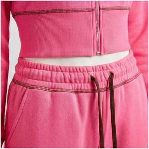 Women <b>Pink</b> Full Sleeve Tracksuit Set Solid Color Zipper Front Casual Jogger Pants and <b>Crop</b> Jacket Spring Wear - Product Image 5