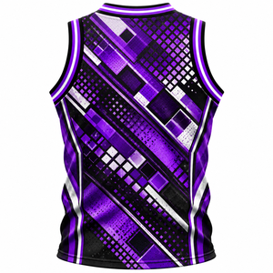 Maillot de basketball géométrique sans manches pour homme, col en V, respirant, séchage rapide, impression par sublimation, 100 % polyester - Product Image 2
