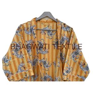 Kimono de algodón 100% con estampado de bloques indios, suave, transpirable, tamaño libre, con diseño floral de espagueti para primavera y verano - Product Image 4