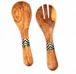 Ensemble cuillère et fourchette en bois naturel, design bohème, finition mate, double face, pour événements de restauration, camping et usage quotidien - Product Image 1