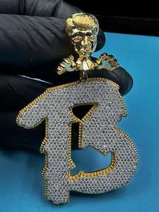 Colgante de Lujo con Letra B, Chapado en Oro de 18K, Moissanita Redonda de Corte Brillante, Estilo Hip Hop, Unisex - Product Image 4