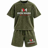 Ensemble T-shirt et short en coton pour homme Iron Mark Industries, col en V, logo imprimé sur le devant, vêtements décontractés d'été, streetwear, respirant, tricoté