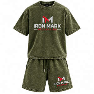 Iron Mark Industries <b>Men's</b> Cotton <b>T</b>-<b>Shirt</b> Shorts Set V-neck Printed Logo Front Summer Casual Wear Streetwear Breathable Knitted - Product Image 4