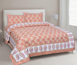 Drap plat en coton imprimé de Jaipur, 200 fils, toutes saisons, écologique, durable, lavable, respirant, doux pour la peau, taille complète - Product Image 1