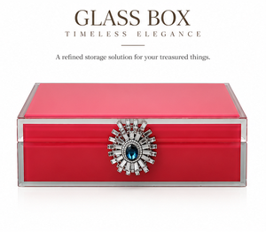 Boîte de rangement pour bijoux en verre rouge rubis avec accent cristal soleil éclatant, finition brillante, doublure douce, organisateur décoratif pour souvenirs - Product Image 2