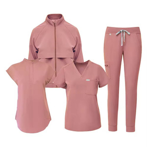 Women's Green <b>Scrub</b> <b>Set</b> With Zip-Up Jacket V-Neck Top And Drawstring Pants Hospital Uniforms Polyester Knitted Fabric - Product Image 2