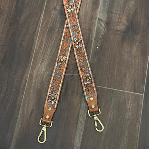 Correa de hombro de repuesto de cuero genuino Floral hecha a mano personalizada, correa cruzada ajustable para mujer - Product Image 6