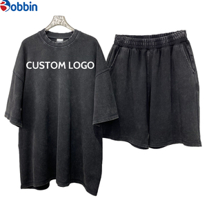 Conjunto de Camiseta y Pantalones Deportivos Personalizados, Cómodos, Unisex, Estilo Vintage, Lavado Desgastado, Talla Grande, Transpirables para Verano - Product Image 3