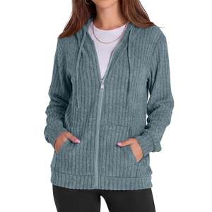 Pull en tricot à capuche zippé, couleur unie, décontracté, respirant, coupe classique, unisexe, pour l'automne - Product Image 4