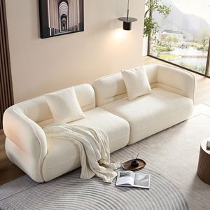 Divano Componibile Bianco Durevole con Struttura in Legno Massello e Imbottitura in Spugna ad Alta Densità per Soggiorno - Product Image 2