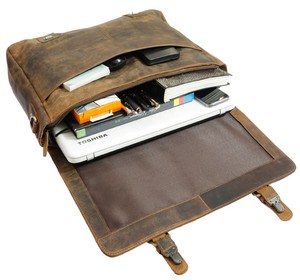 Classic Men's Crazy Horse Leather Briefcase With Buckle Closure Durable Business Messenger Bag Genuine Leather <b>Laptop</b> Bag - Product Image 2