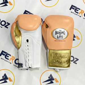 Professional Training No Boxing No Life Leather Boxing Gloves White <b>Peach</b> Gold Lace Up Training Gear Adults Custom Made - Product Image 1