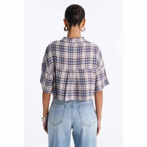 เสื้อเชิ้ตผ้าสักหลาดลายสก๊อตแบบครอป คอปกพับ แขนสั้น สไตล์ลำลองสำหรับผู้หญิง ฤดูร้อน ผลิตจากผ้าฝ้ายทอ 100% - Product Image 6