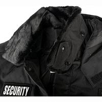 Veste bomber d'hiver de haute qualité pour agents de sécurité PRIMEFIELD ENTERPRISES, noire, 100% coton, col en fourrure, fermeture éclair, uniforme