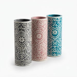 Vase à fleurs de luxe noir et blanc avec incrustation florale en os, sculpté à la main, pot décoratif de table pour hôtel et maison, vente en gros - Product Image 6