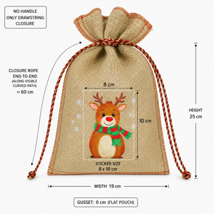 Pochette cadeau personnalisée en jute avec cordon de serrage, motif renne, 19x25 cm, sac en toile de jute naturelle, vente en gros, fournisseur OEM, marque privée, B2B - Product Image 5