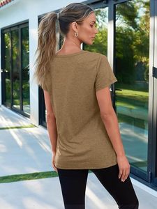<b>Women's</b> Olive Crew Neck Short Sleeve Loose Fit Cotton Jersey T-Shirt Casual Solid Color Breathable Spring Summer <b>Top</b> - Product Image 3