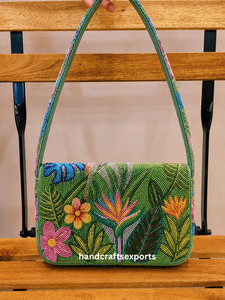 กระเป๋าถือสะพายไหล่ประดับลูกปัดสไตล์ทรอปิคอลทำมือสำหรับผู้หญิง |   ดีไซน์ลายดอกไม้ป่าที่แปลกใหม่ |   กระเป๋าถือแฟชั่นสุดหรู - Product Image 2