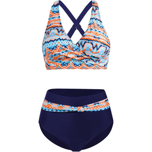 Conjunto de Bikini con estampado geométrico para mujer, Top Halter cruzado, parte inferior de cintura alta, traje de baño, ropa de playa, moda de verano - Product Image 2