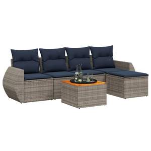 Ensemble de canapés de jardin en polyrotin 6 places avec coussins, mobilier d'extérieur, style contemporain, gris - Product Image 4