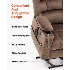 Fauteuil inclinable électrique à double moteur avec massage chauffant pour personnes âgées, 2 porte-gobelets et port USB - Product Image 6