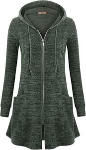 Miusey Veste longue à capuche zippée pour femme, sweat-shirt léger, cardigan ouvert sur le devant - Product Image 6