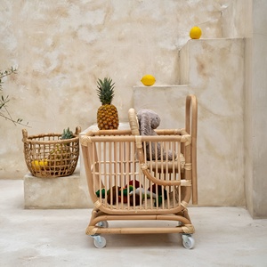 Chariot de courses en rotin sur roulettes, chariot de supermarché pour enfants, jouet pour jeux de rôle, chariot pour enfants, vente en gros - Product Image 3