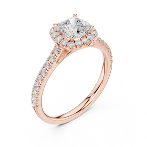 Rose Gold Cushion Cut Lab Grown Diamond Engagement Ring with Pavé Halo and Diamond Band, Elegant Bridal Wedding Jewelry Gift - Product Image 4