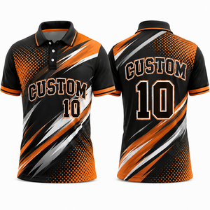 Custom Geometric Pattern Men's <b>Polo</b> Shirt Short Sleeve Black <b>Orange</b> White Digital Printed Sporty Quick Dry Team Uniform Apparel - Product Image 1