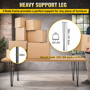 36" Hairpin <b>Table</b> <b>Legs</b> 3 Robs Set 4 880lbs Capacity Metal Furniture <b>Legs</b> Stainless Steel Modern DIY Dining Desk EDPTBL021 - Product Image 2