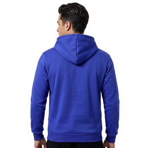 Sudadera con capucha azul personalizada para hombre, corte regular, 100% algodón polar, informal, con bolsillo, para otoño. - Product Image 2