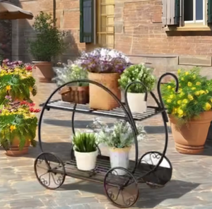 Chariot de rangement vintage en métal pour plantes, support décoratif pour pots de fleurs d'intérieur et d'extérieur, étagère de jardin - Product Image 3