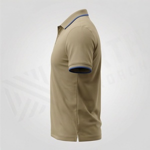 Men's Solid Color Knitted Polo <b>Shirt</b> Short Sleeve Casual Button Design Regular Length Blue Trim <b>Collar</b> and Cuffs - Product Image 3
