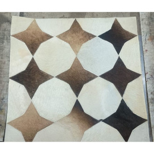 Custom Handmade Hair on Hide Square Cowhide Rug Geometric <b>Leather</b> Block Patchwork For Floor Carpet Living Room & Home Decorating - Product Image 2