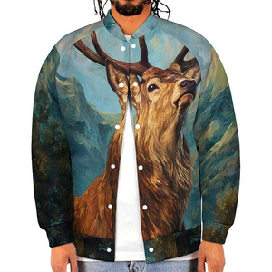 Chaqueta Varsity Deers Stands in Wilderness para Hombre, Chaqueta Bomber de Béisbol, Cortavientos Deportiva - Product Image 1