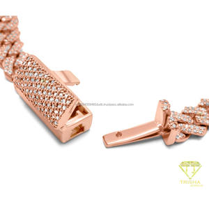 Bracelet unisexe en moissanite et diamant, maille cubaine, en argent sterling 925 avec finition or rose et maillons décoratifs uniques - Product Image 2