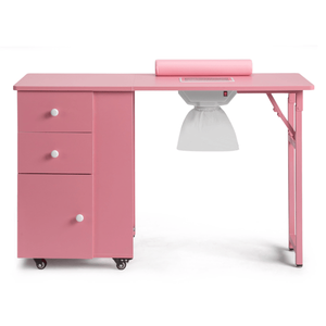 Pink MDF Nail Desk Folding Manicure Station with 2 Drawers and 1 Door Cabinet for Home Beauty or Nail Art Salon - Product Image 2