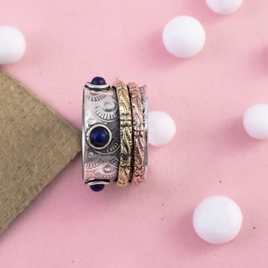 Handmade Lapis Lazuli 3 Tone Rose Gold Plated 925 Sterling <b>Silver</b> Meditation Spinner <b>Ring</b> for Women & <b>Men</b> Boho Statement Jewelry - Product Image 2