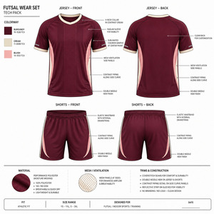 Futsal Uniform Breathable Blank Burgundy Soccer Kit Contrast Side <b>Panel</b> Men Football Training Set - Product Image 6
