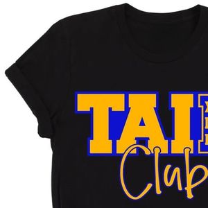 Camiseta Negra para Mujer con Gráfico Dorado y Azul de Tall Chi Phi, Manga Corta, Cuello Redondo, Ropa Casual de Hermandad Griega - Product Image 5