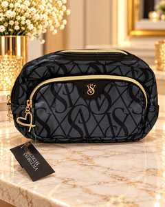 Bolsa de cosméticos de viaje a rayas rosas con cremallera, bolsa de maquillaje de gran capacidad, organizador de artículos de tocador de estilo de diseñador para mujer - Product Image 6
