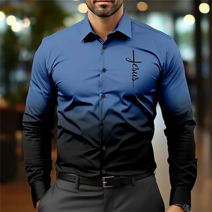Chemise décontractée pour homme à manches longues, nouveau design élégant, imprimé par transfert thermique, en twill de polyester et coton, chemise personnalisée - Product Image 2